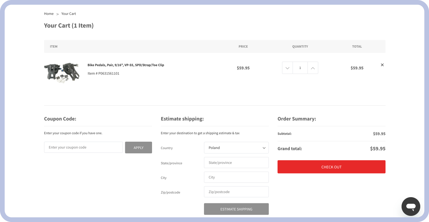Shipping Details Displayed in the Cart Page